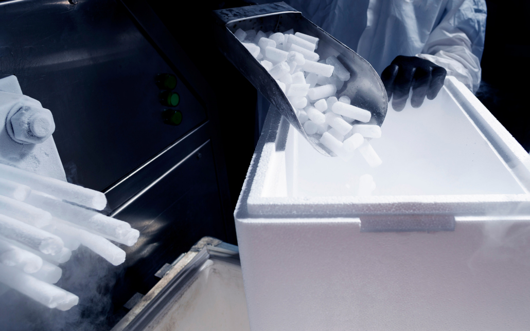 Packing Dry Ice Into Styrofoam Containers